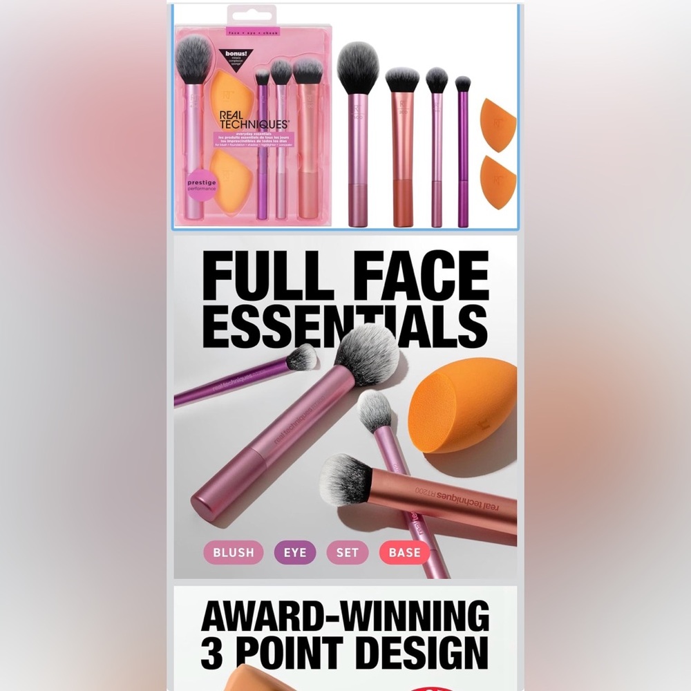 New in package Real Techniques Pink Makeup Brush Set with Orange Blending Sponge